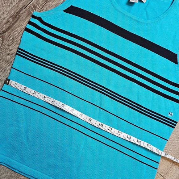 CASUAL CORNER Annex Nautical Striped Teal Blue Knit CottonBlend Shell Tank Top M - Picture 6 of 10